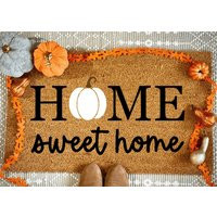 Home Sweet | Pumpkin Doormat Fall Porch Decor Outdoor Neutral Rug | Etsy (US)