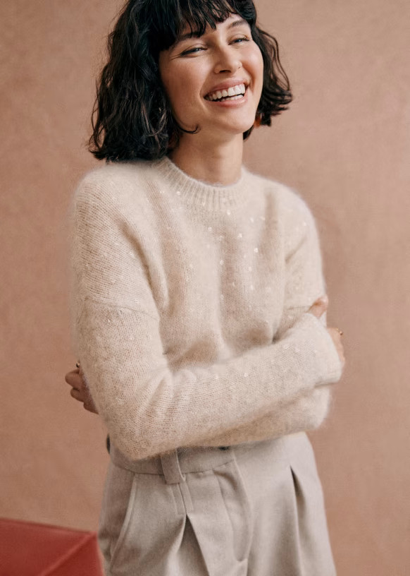Ludivine Jumper - Beige Chiné / Argent - Kid mohair - Sézane | Sezane Paris