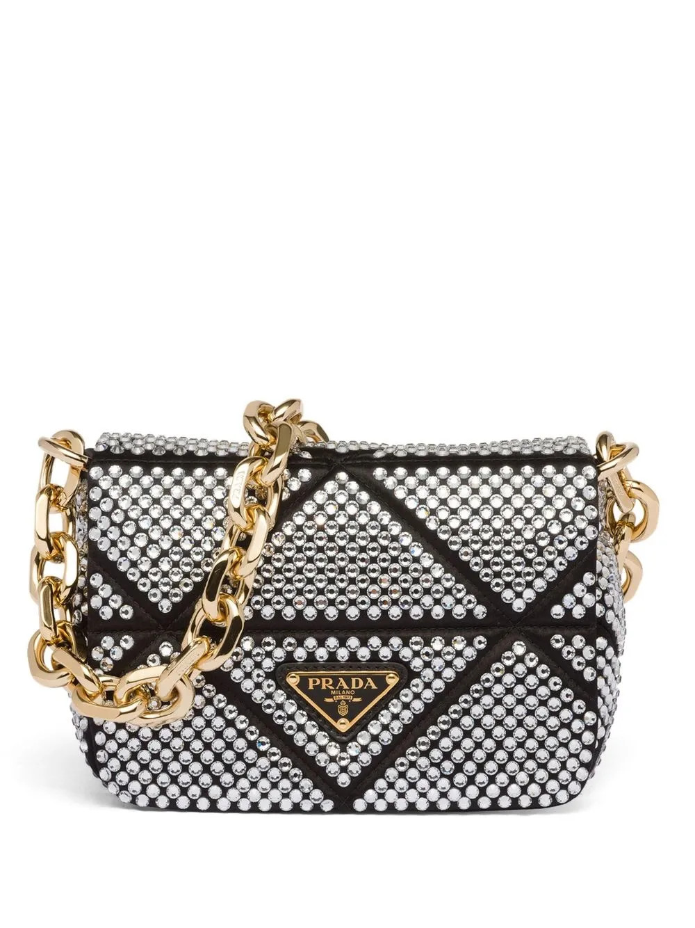 Prada Mini crystal-embellished Triangle Logo Shoulder Bag - Farfetch | Farfetch Global