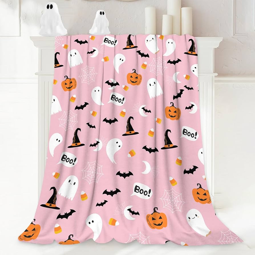 Halloween Blanket Cute Ghost Blanket Pink Blanket with Pumpkin Lightweight Throw Blanket for Wome... | Amazon (US)