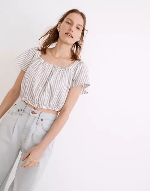Flutter-Sleeve Button-Front Crop Top in Stripe | Madewell