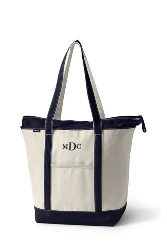 Large Natural Zip Top Long Handle Canvas Tote Bag | Lands' End (US)