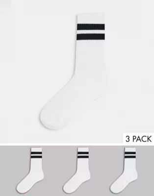 Weekday Eleven 3 pack socks pack in white with black stripe | ASOS (Global)