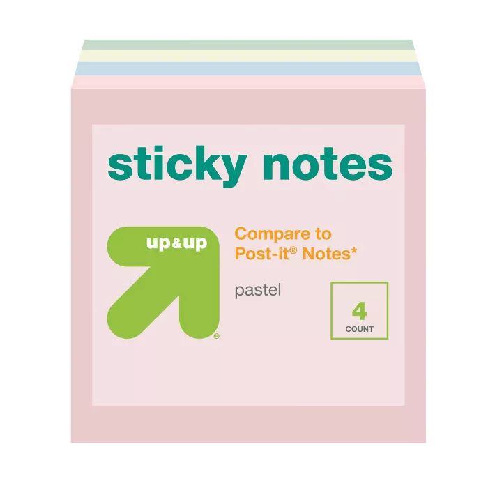 4pk 3&#34;x3&#34; Sticky Notes Pastel - up &#38; up&#8482; | Target