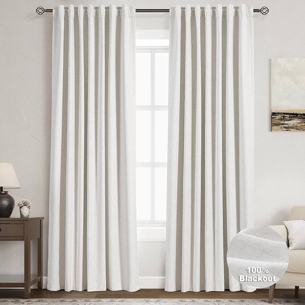 100% Blackout Linen Curtains 90 inch Length 2 Panels for Living Room Loop Pocket Pinch Pleated Bl... | Amazon (US)