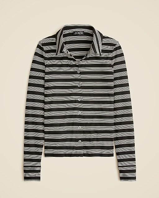 Long-sleeve button-up top in striped refined rib | J. Crew US