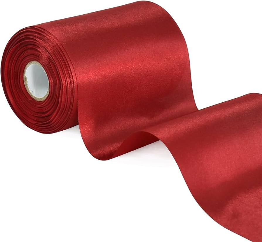 4 Inch x 11 Yards Wide Claret Deep Red Satin Ribbon Solid Fabric Large Ribbon for Cutting Ceremon... | Amazon (US)