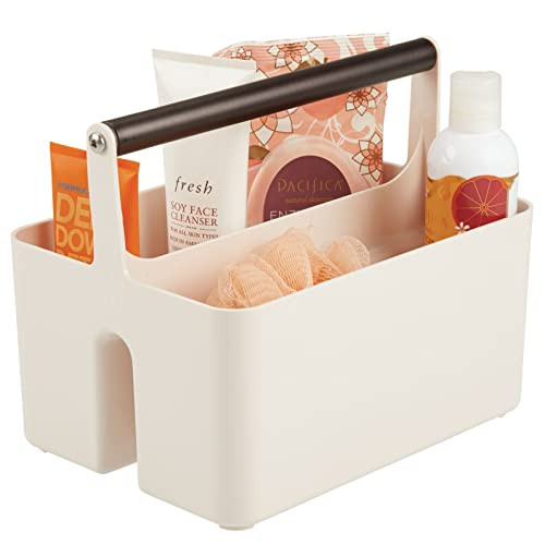 mDesign Plastic Shower Caddy Storage Organizer Utility Tote, Divided Basket Bin - Metal Handle for B | Amazon (US)