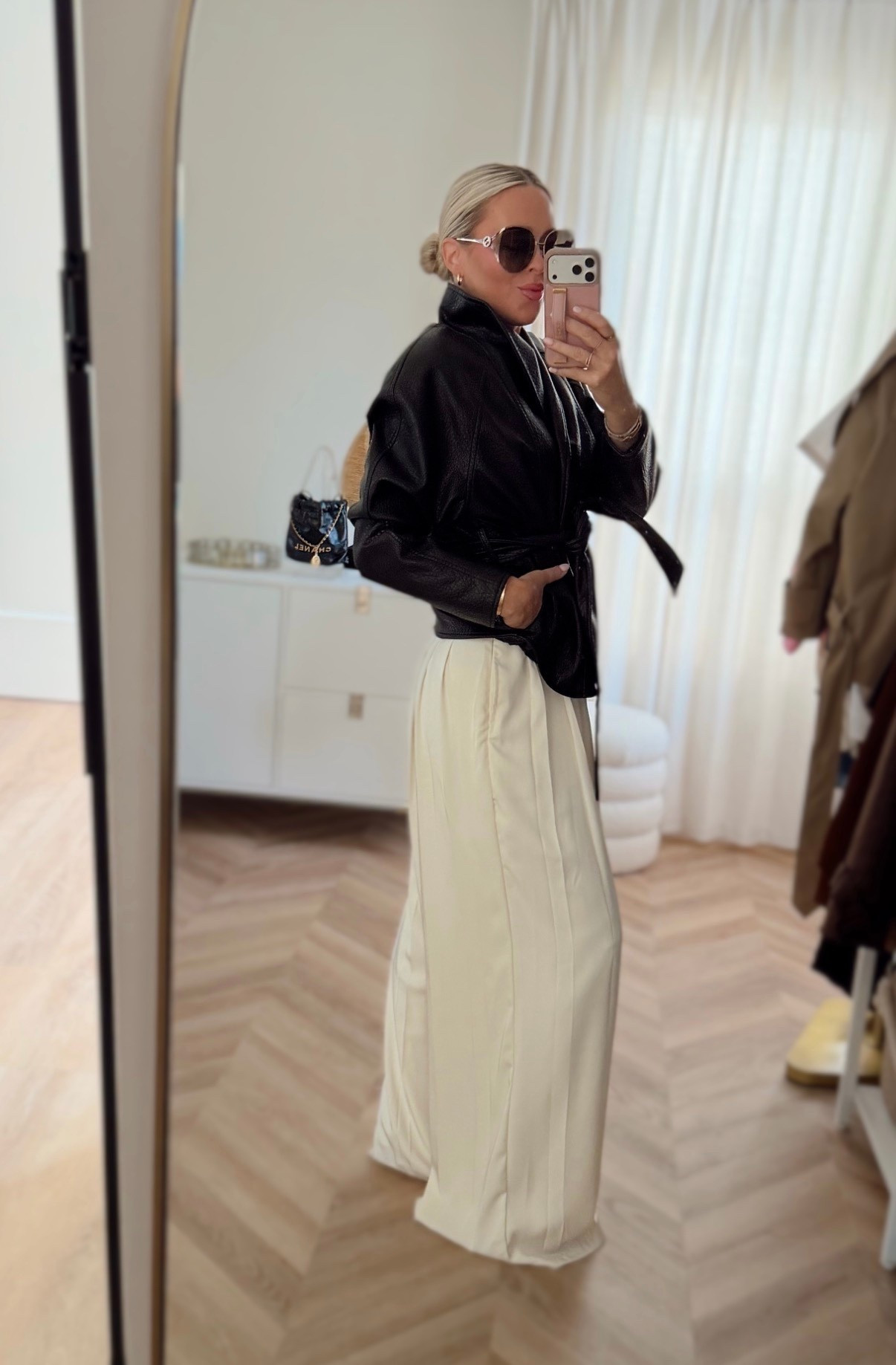 Chic date night look! Linking similar faux leather wrap jackets in stock! 

Spring outfits 2026. Faux leather jacket. Work outfits. Workwear. 

#LTKWorkwear #LTKSeasonal #LTKootd