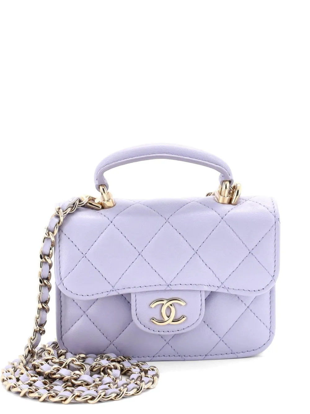 CHANEL Pre-Owned Top Handle Flap Coin Purse with Chain Quilted Lambskin crossbody bag - Purple | Farfetch Global