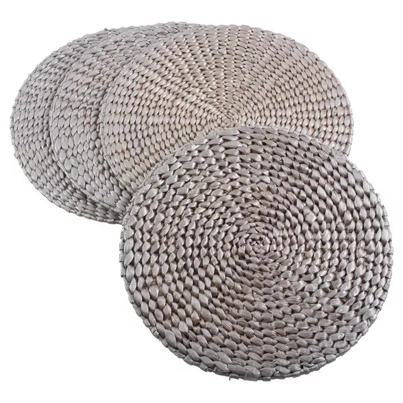4pk 15" Hyacinth Hand Woven Round Placemat Silver- Saro Lifestyle | Target