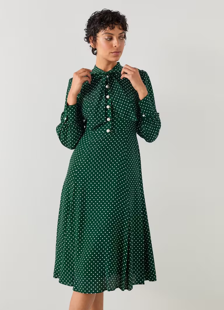 Mortimer Green & Cream Polka Dot Silk Dress | L.K. Bennett (UK)