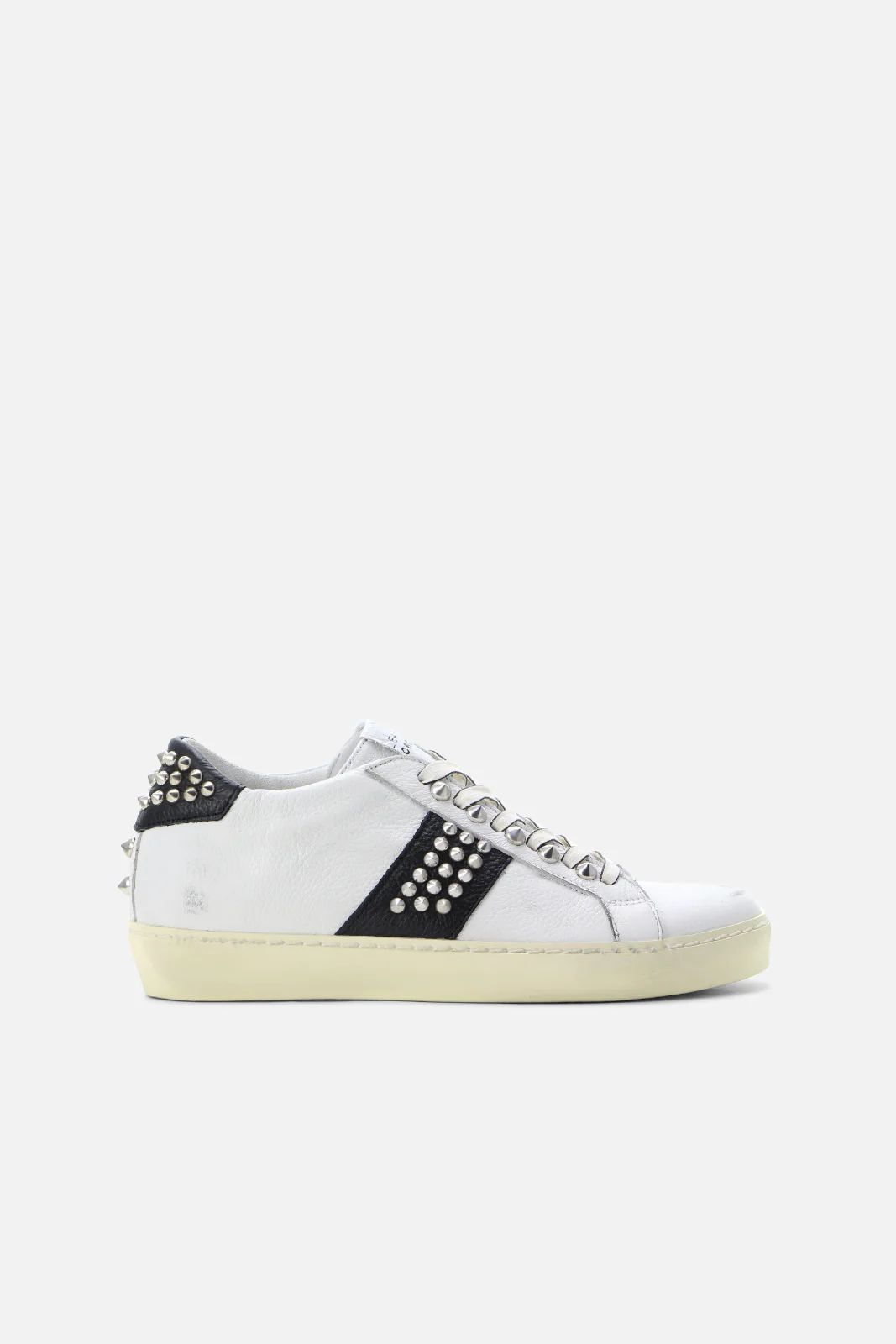 Leather Crown Iconic Stud Low Top Sneakers in White/Black Bandier | Bandier