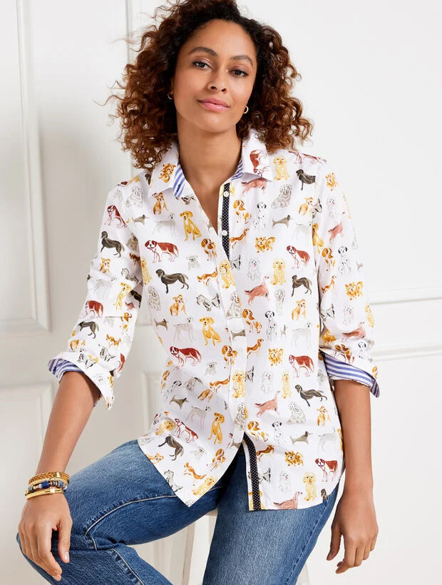 Cotton Button Front Shirt - Dog Days | Talbots