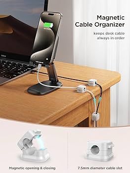 6 Pack Magnetic Cable Clips [Cable Smooth Adjustable] Cord Holder, Under Desk Cable Management, J... | Amazon (US)