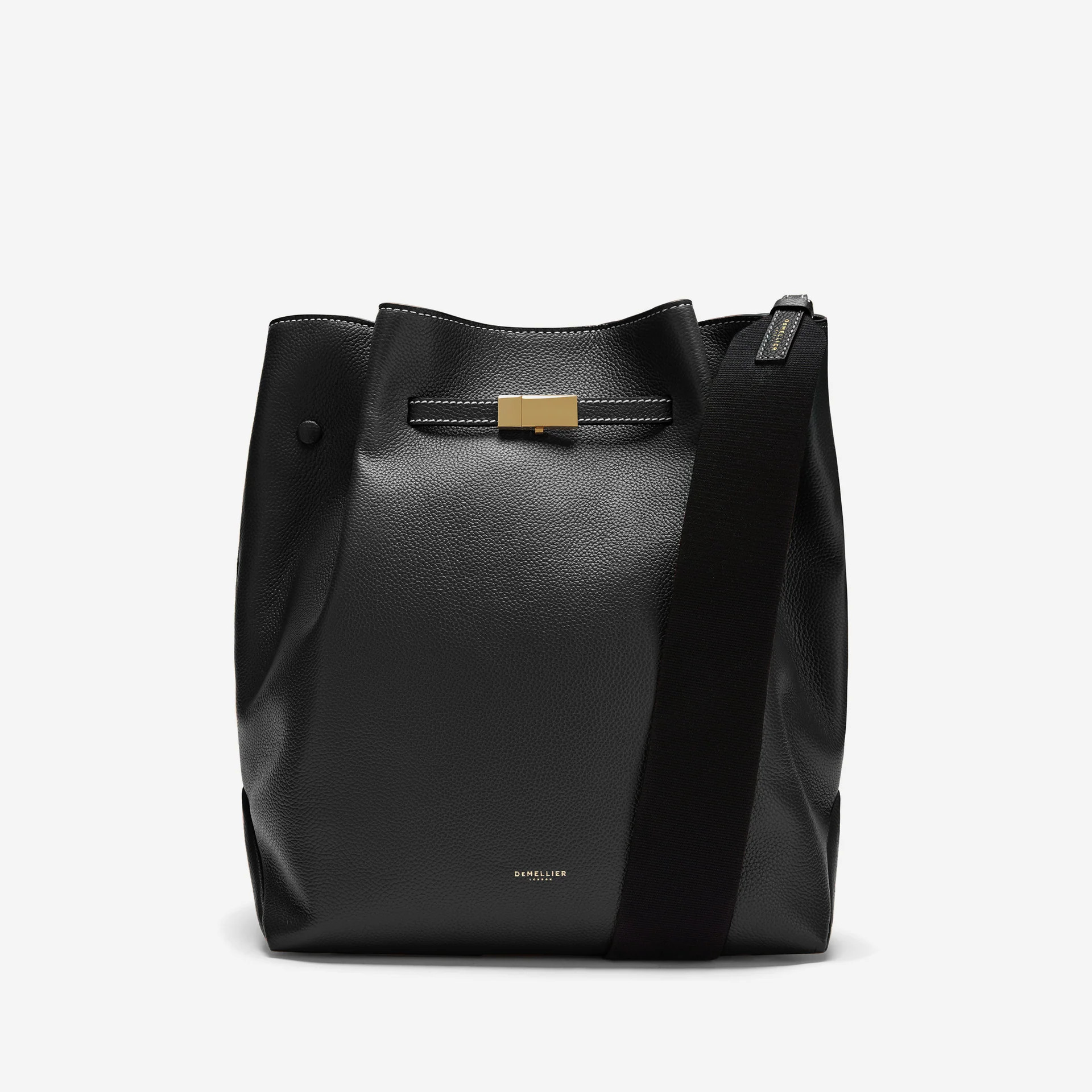 The New York Large Bucket | Black Small Grain Ecru Stitching | DeMellier | DeMellier