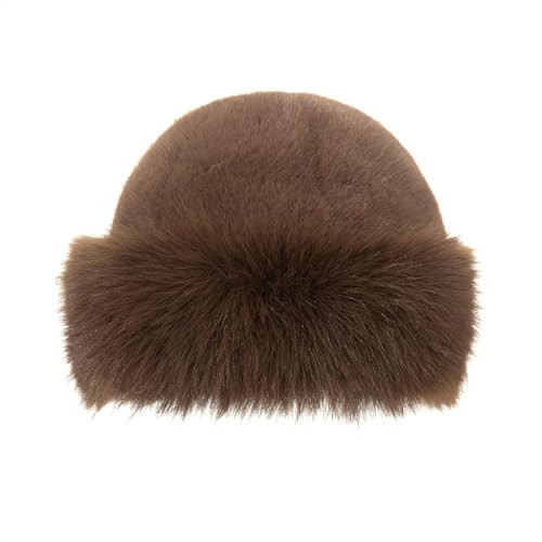 Dufnfn Women's Faux Fur Bucket Hat - Winter Warmth Bucket Hat Fluffy Snow Hat Fuzzy Fisherman Cap Warm Cute（Brown） | Amazon (US)
