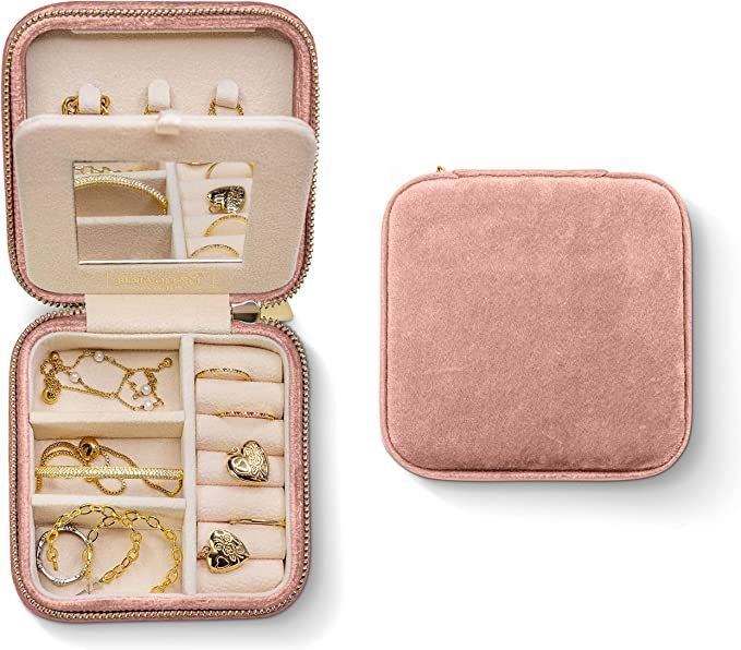 Plush Velvet Travel Jewelry Box Organizer | Travel Jewelry Case Small Jewelry Box for Women | Jew... | Amazon (US)