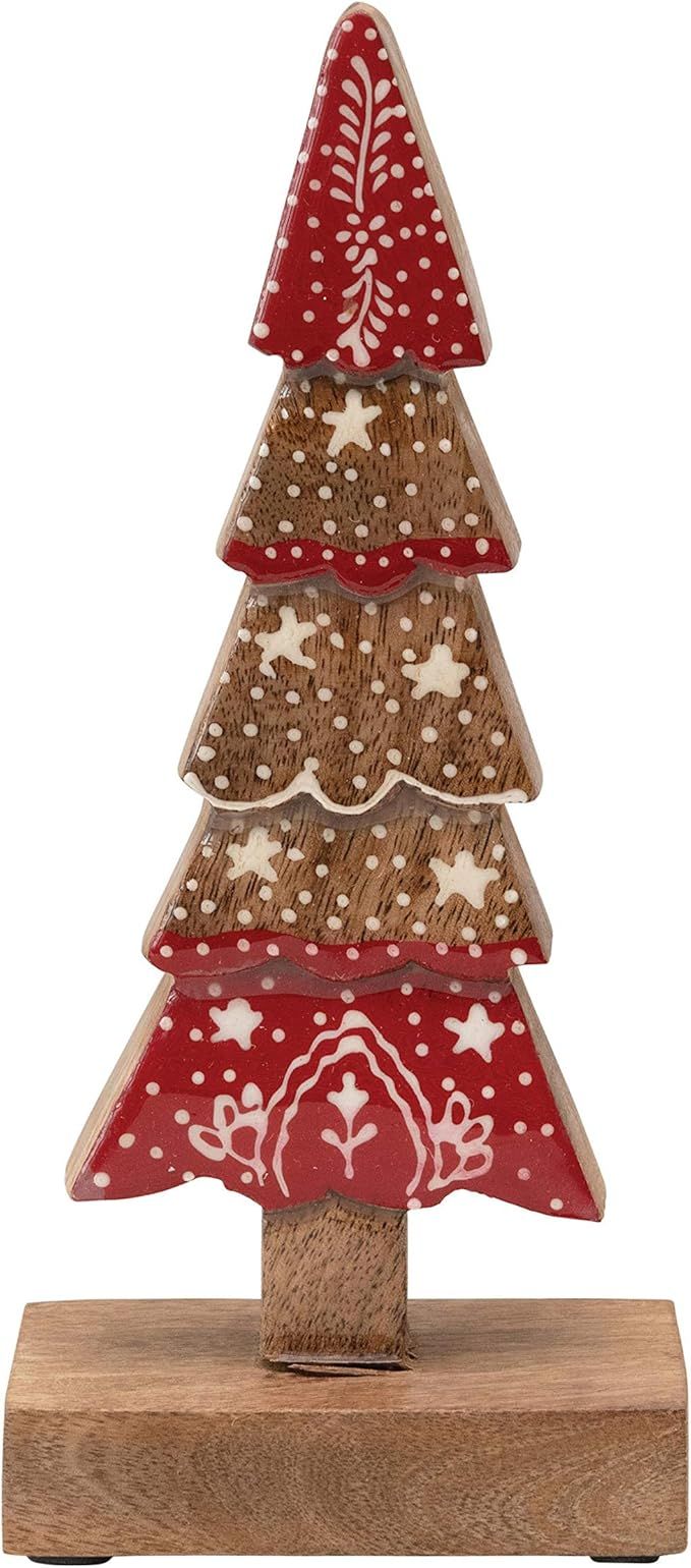 Creative Co-Op 4" L x 1" W x 9-3/4"H Hand-Painted Mango Wood Christmas Tree on Stand w/Pattern, R... | Amazon (US)