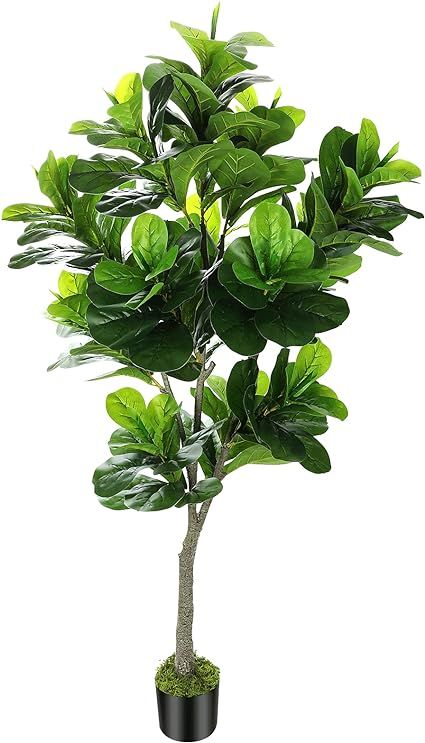 OXLLXO 6ft Full Artificial Fiddle Leaf Fig Tree (72in) with Plastic Nursery Pot Faux Tree, Ficus ... | Amazon (US)