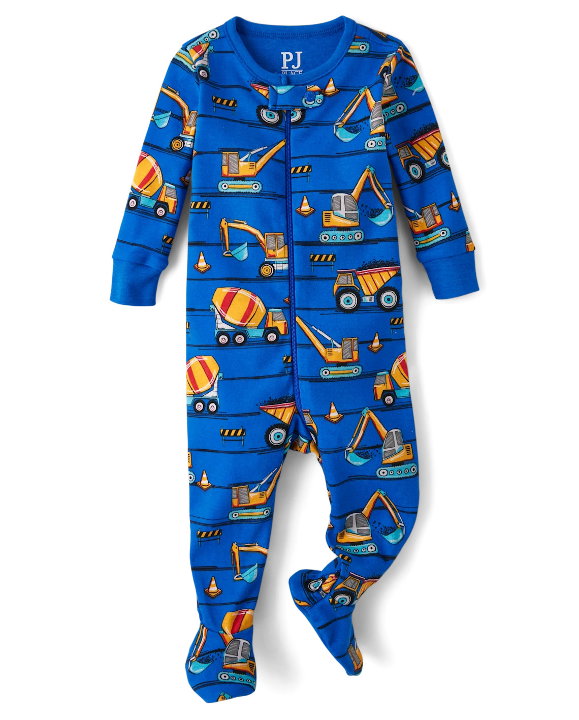 Baby And Toddler Boys Construction Vehicles Snug Fit Cotton Footed One Piece Pajamas - blue | The Children's Place