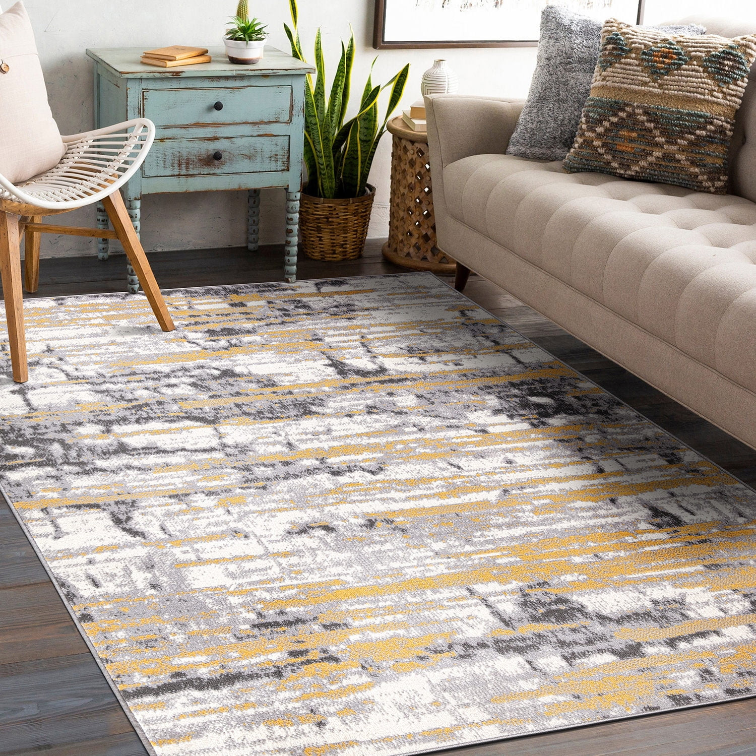 Vintage Abstract Modern 7'10"x10' Yellow Area Rug | Walmart (US)