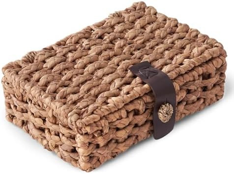 Decorative Box with Lid, Wicker Storage Basket, Water Hyacinth Woven Decorative box for Shelf, Co... | Amazon (US)