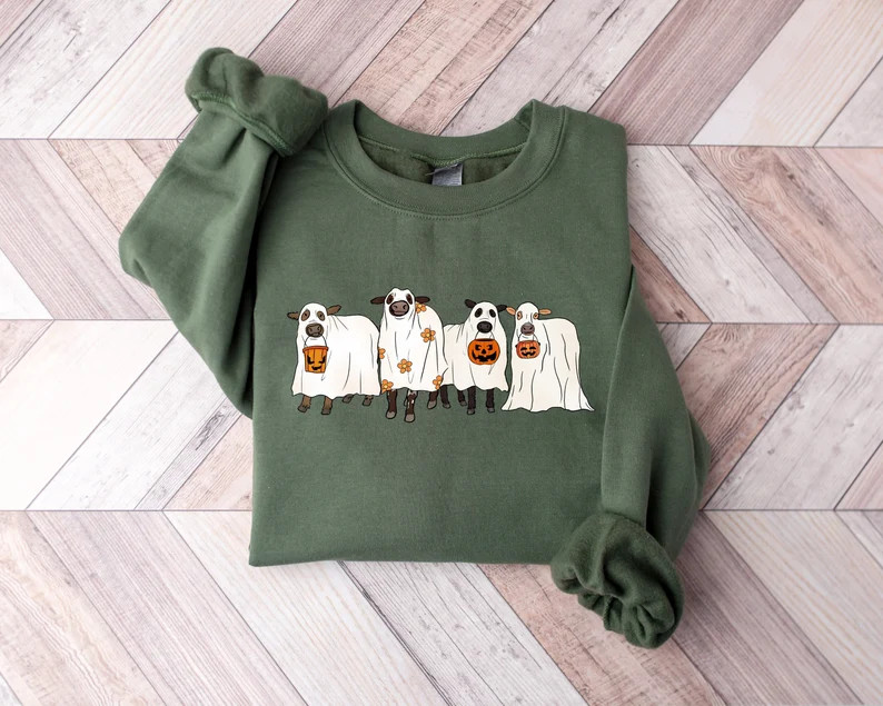 Halloween Sweatshirt Ghost Cows Sweatshirt Halloween - Etsy | Etsy (US)