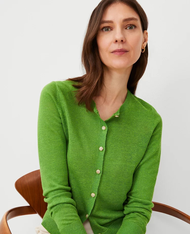 Linen Blend Cropped Ann Cardigan | Ann Taylor (US)