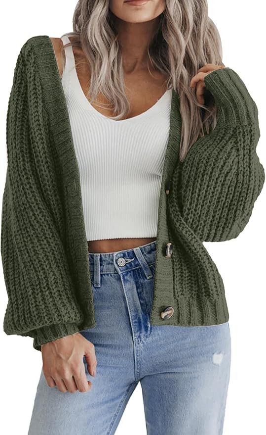 Zeagoo Women's 2025 Fall Chunky Knit Cardigans Open Front Long Sleeve V Neck Button Loose Cardiga... | Amazon (US)