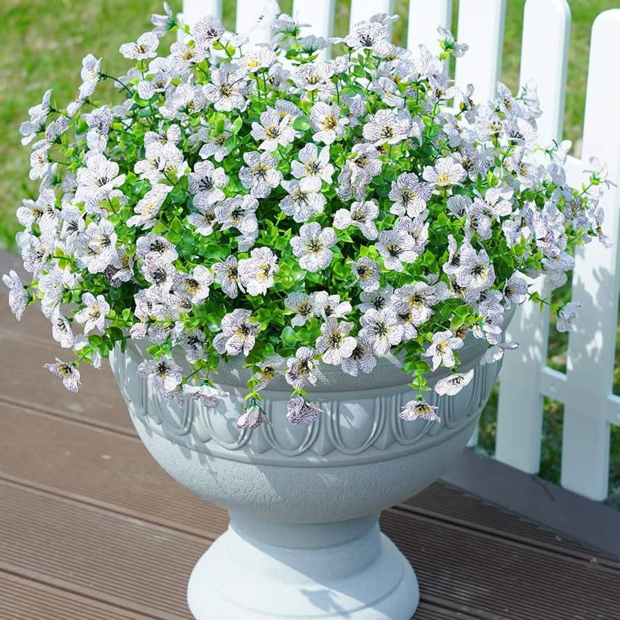 Artificial Fake Plants Flowers for Outdoor Outside Spring Summer Decoration, 12 Bundles Faux Silk... | Amazon (US)