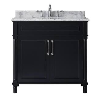 Home Decorators Collection Aberdeen 36 in. W x 22 in. D Vanity in Black with Carrara Marble Top w... | The Home Depot