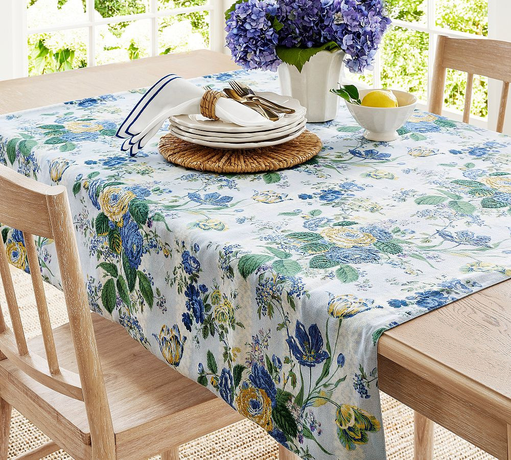 Calla Bloom Embroidered Cotton Table Throw | Pottery Barn (US)