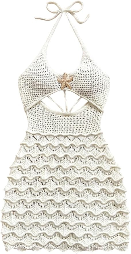 GORGLITTER Women's Crochet Halter Knit Bubble Backless Dresses Summer Vacation Festival Cruise Ha... | Amazon (US)