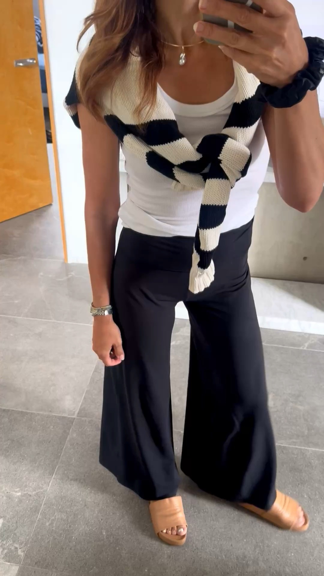 Halo pants size up for more length 
Vuori
Tank in small 
Sweater in small quince
