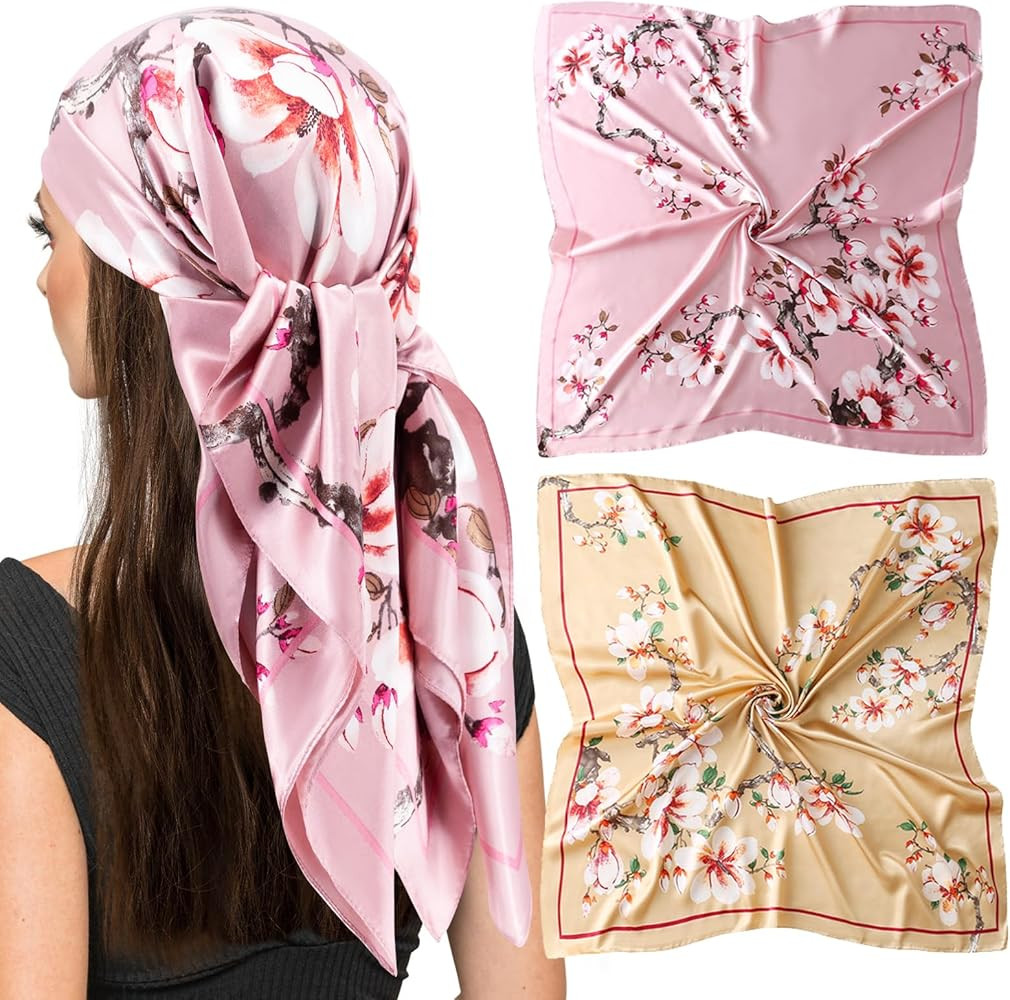 vimate 35" Square Silk Like Head Scarf - Women's Fashion Silk Feeling Scarf for Hair Wrapping and... | Amazon (US)