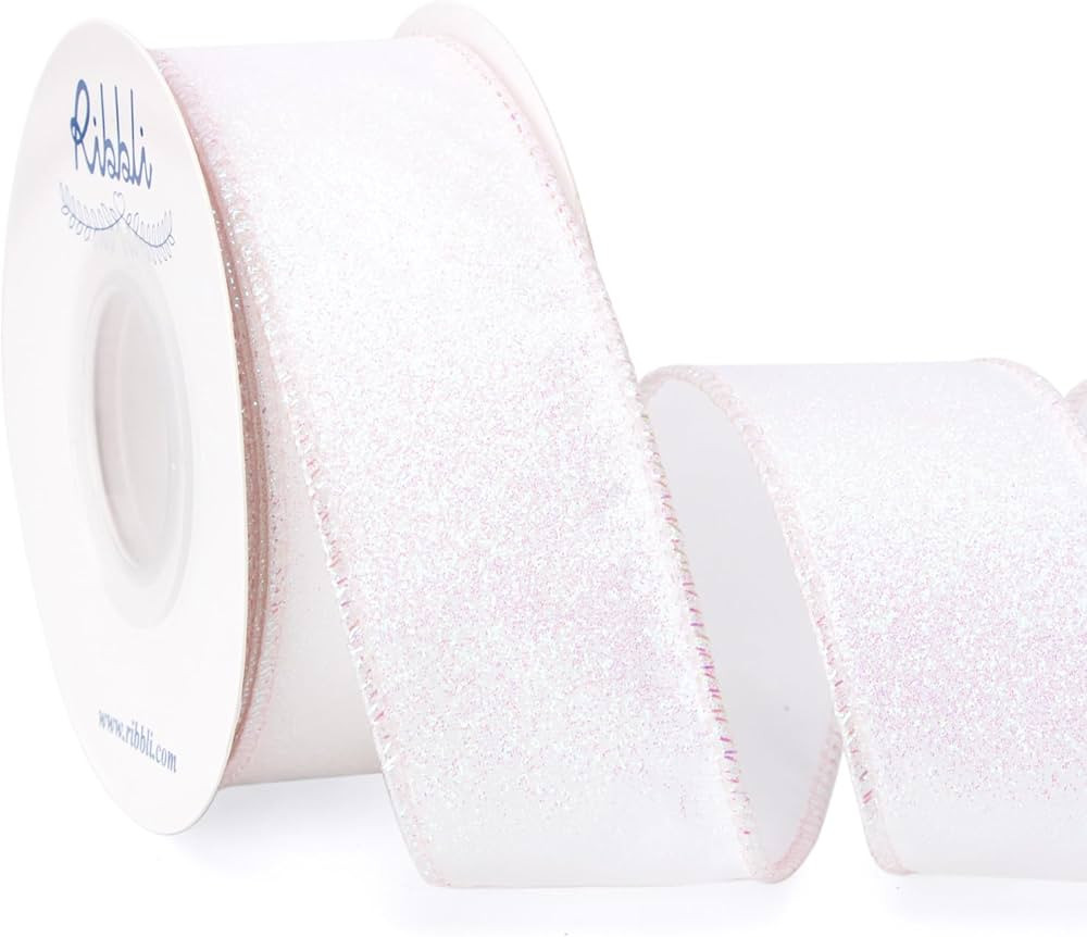Ribbli White Glitter Wired Ribbon,Iridescent White Ribbon with Metallic Edge,Christmas Ribbon for... | Amazon (US)