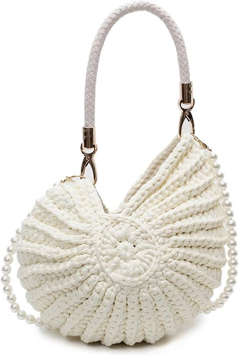 Women Seashells Bag Handwoven Shoulder Top Handle Pearls Strap Crossbody Stylish Handbag Messenge... | Amazon (US)