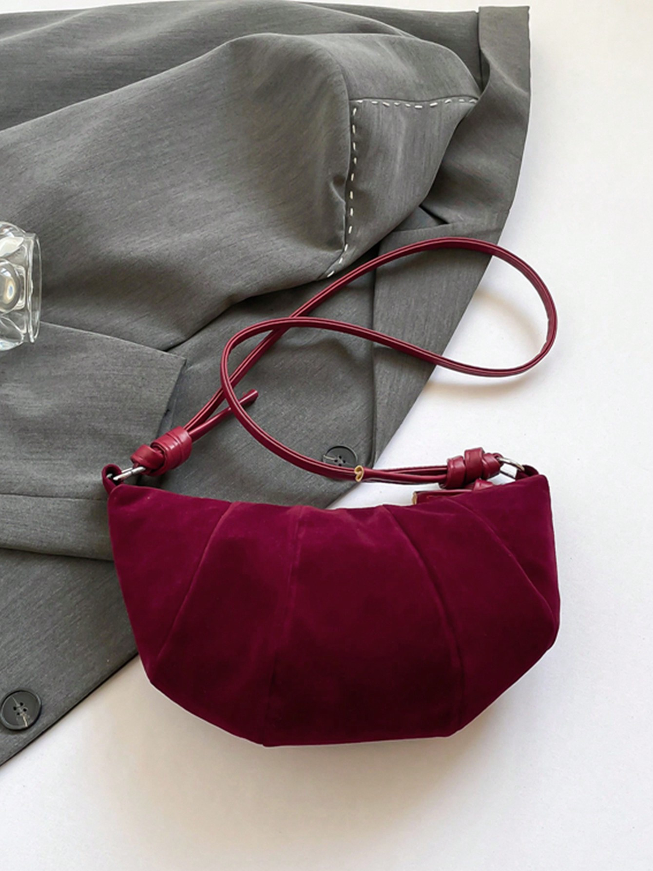 New Vintage Crescent Shaped Crossbody Bag, Patchwork Suede Material Commuter Shoulder Bag For Wom... | SHEIN