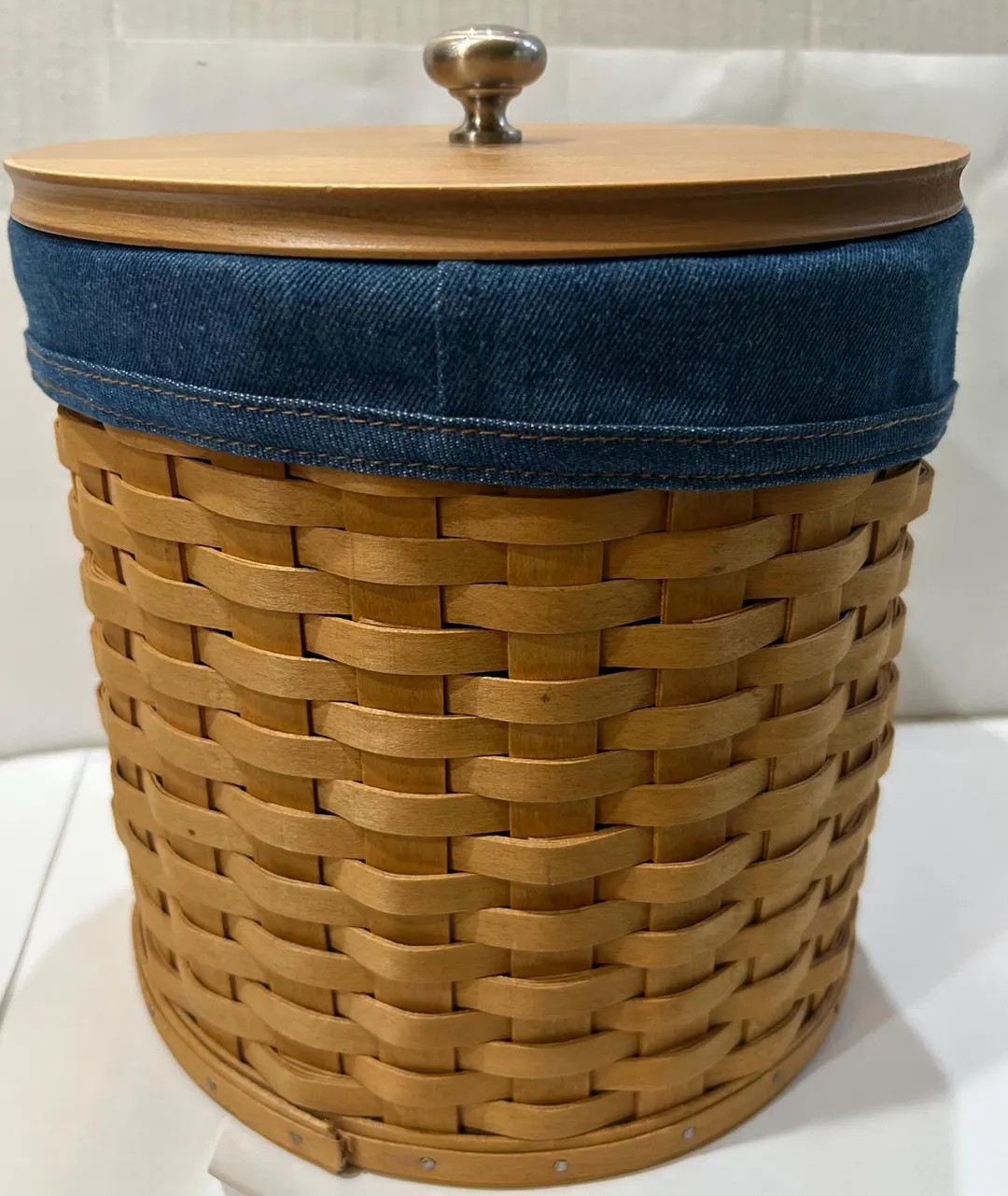 Vintage Longaberger Blue Jean Fabric Lined Basket With Lid - Etsy | Etsy (US)