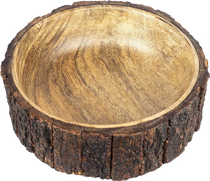 GoCraft Mango Wood Decorative Bowl with Tree Bark, Medium Sized, 7.5" Diameter x 2.75" Height, Si... | Amazon (US)