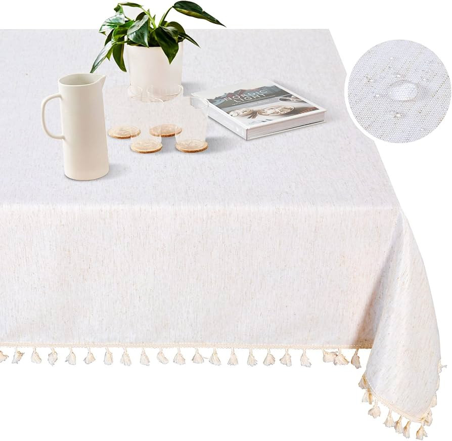MYSKY HOME Table Cloth 60x84 in Rectangle Table, Heavy Duty Cotton Tassel Linen Look Waterproof T... | Amazon (US)
