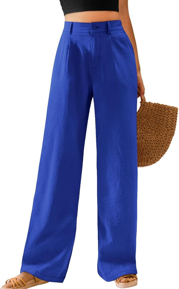 Feiersi Womens Casual Wide Leg Pants High Waisted Button Down Straight Long Trousers Palazzo Pant... | Amazon (US)