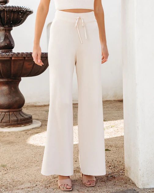 Effortlessly Chic Ribbed Drawstring Wide Leg Pants - Cream | VICI Collection
