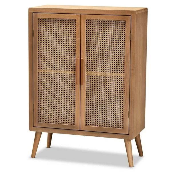Baxton Studio Alina Mid-Century Modern Medium Oak Finished Wood and Rattan 2-Door Accent Storage ... | Walmart (US)
