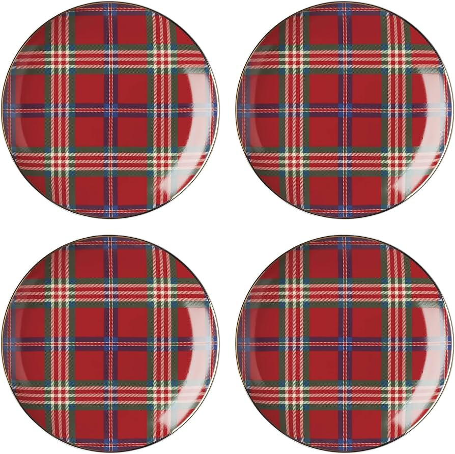 Lenox 896528 Holiday Red Tartan Accent Plates, Set of 4, Christmas Dinnerware, Hosting | Amazon (US)