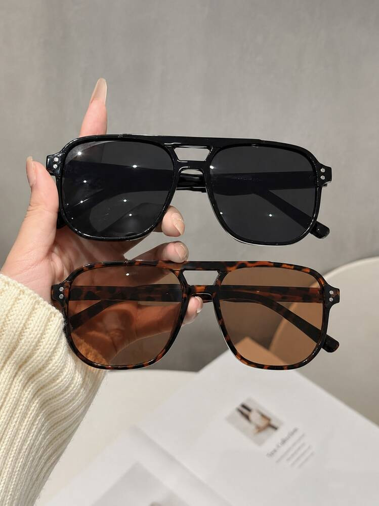 2Pair Oversized Gradient Lens Shades For Women, Double Bridge Square Frame Fashion Eyewear, UV Pr... | SHEIN