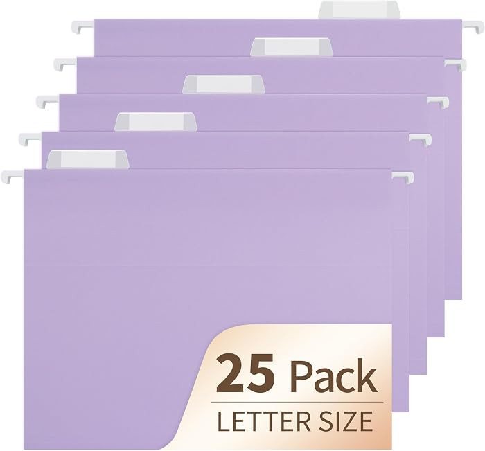 Light Purple Hanging File Folders,25 Pack Letter Size File Folders with 1/5-cut Tabs,Office Essen... | Amazon (US)