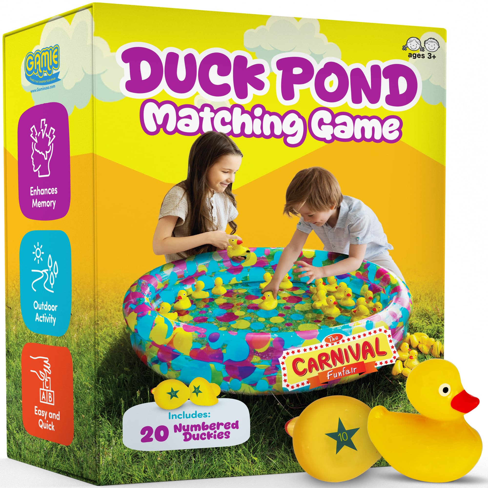 Gamie Duck Pond Matching Carnival Game for Kids, 36" x 6" Inflatable Pool & 20 Plastic Ducks with... | Amazon (US)