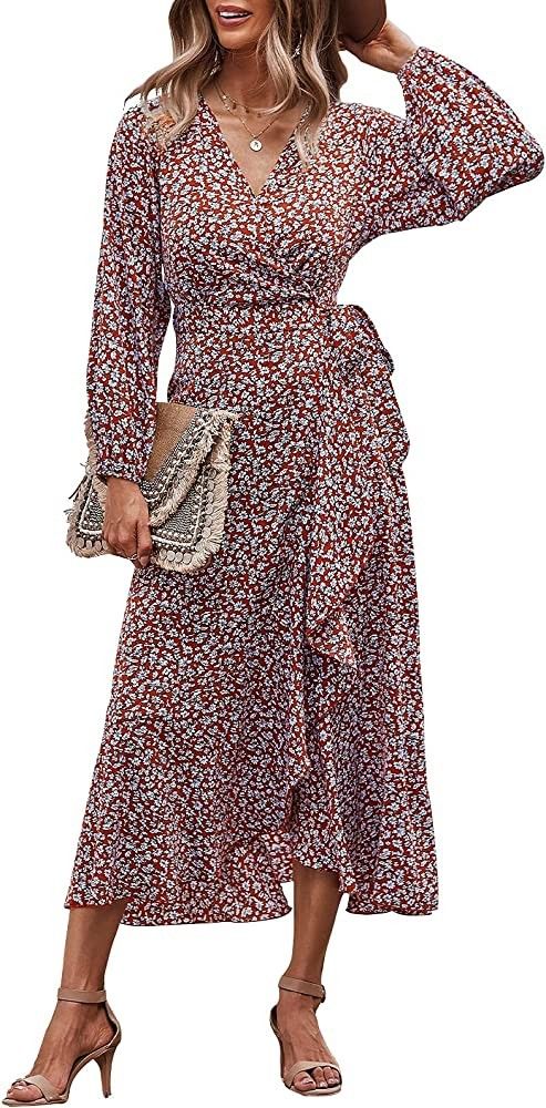 PRETTYGARDEN Women's Long Sleeve Vintage Wrap Dress Floral Print V-Neck Amazon Fashion- Amazon Fall | Amazon (US)